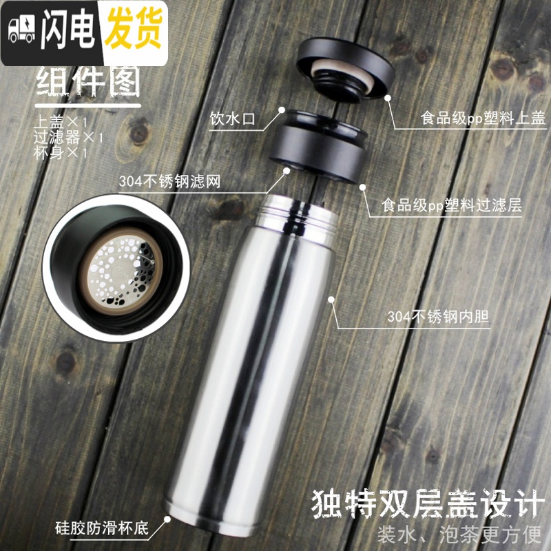 三维工匠保温杯大容量600简约便携水杯男女士泡茶杯子学生不锈钢茶水瓶 炫亮蓝600高清大图