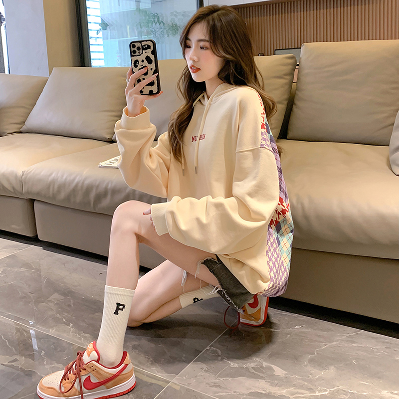 唐狮早春连帽卫衣女新款设计感小众韩版宽松拼接美潮上衣ins