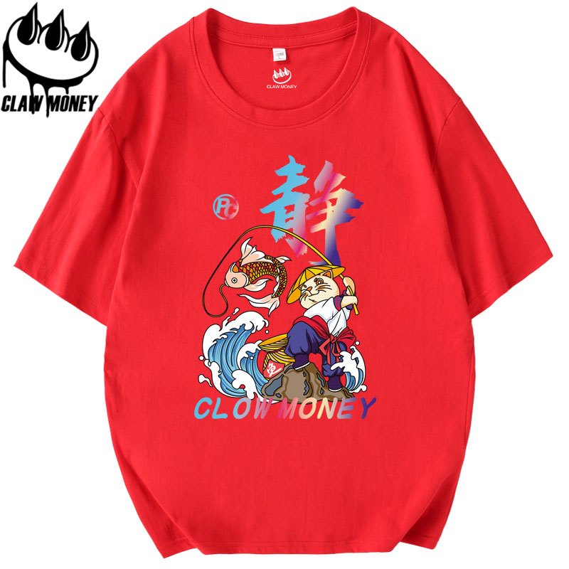 Claw money短袖t恤男士潮流2022夏季宽松印花纯棉学生体恤上衣服2