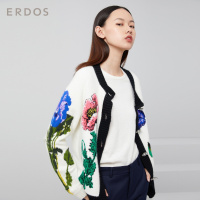 ERDOS 20春夏圆领植物花卉优雅女羊绒开衫针织衫