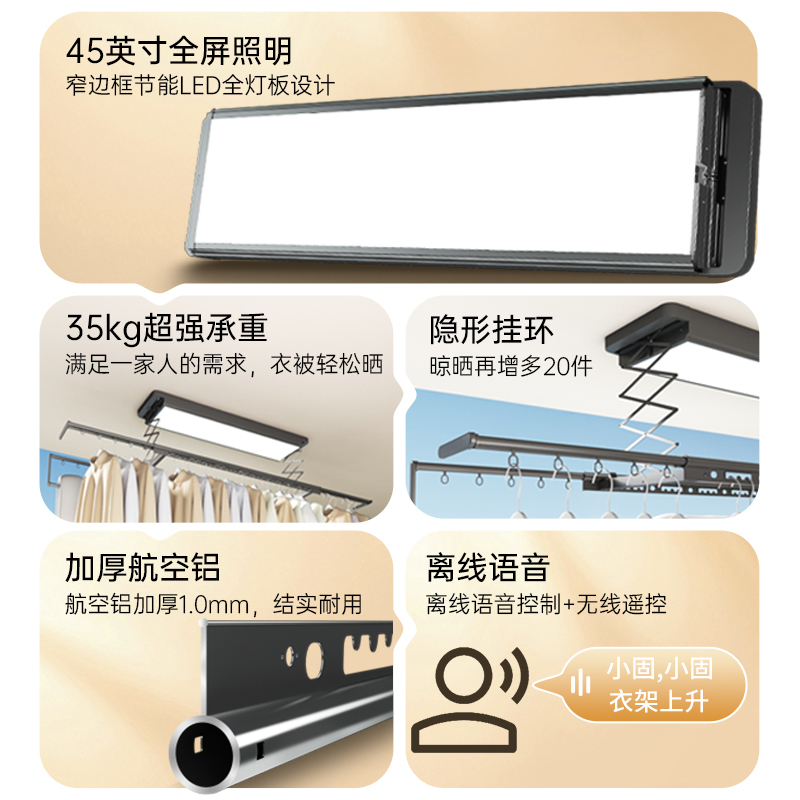 顶固(TOPSTRONG) 隐形晾衣架超薄小尺寸嵌入式电动晾衣架隐藏式语音智控晾衣机 D8Max电动晾衣机深空灰语音智控