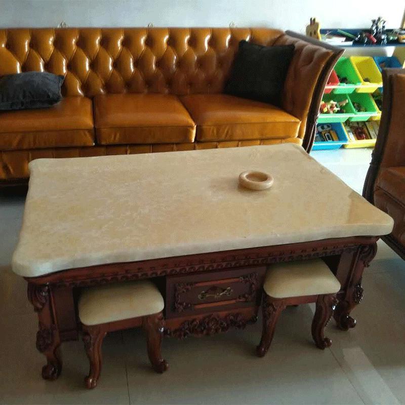 森美人欧式大理石功夫茶几 全自动电磁炉茶桌实木花客厅办公方形茶台 1.2*0.65米平面款配天然米黄玉整装