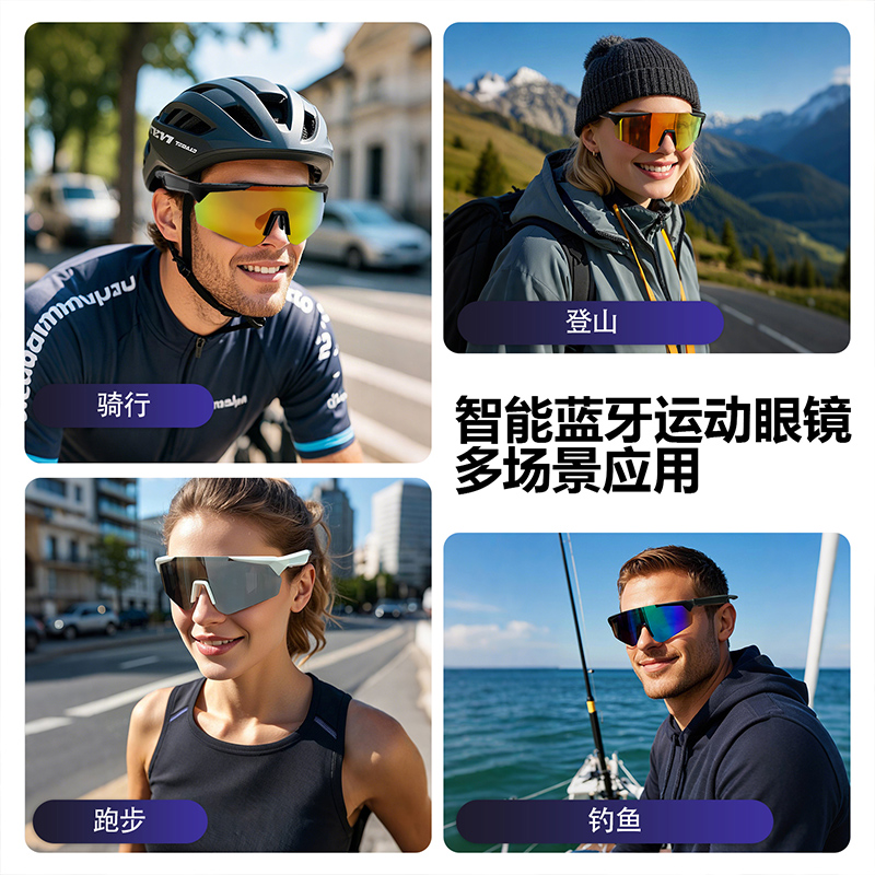 sayrelances塞尔兰斯 Ai智能蓝牙运动眼镜SD-12(黑色框-紫膜片)高清大图