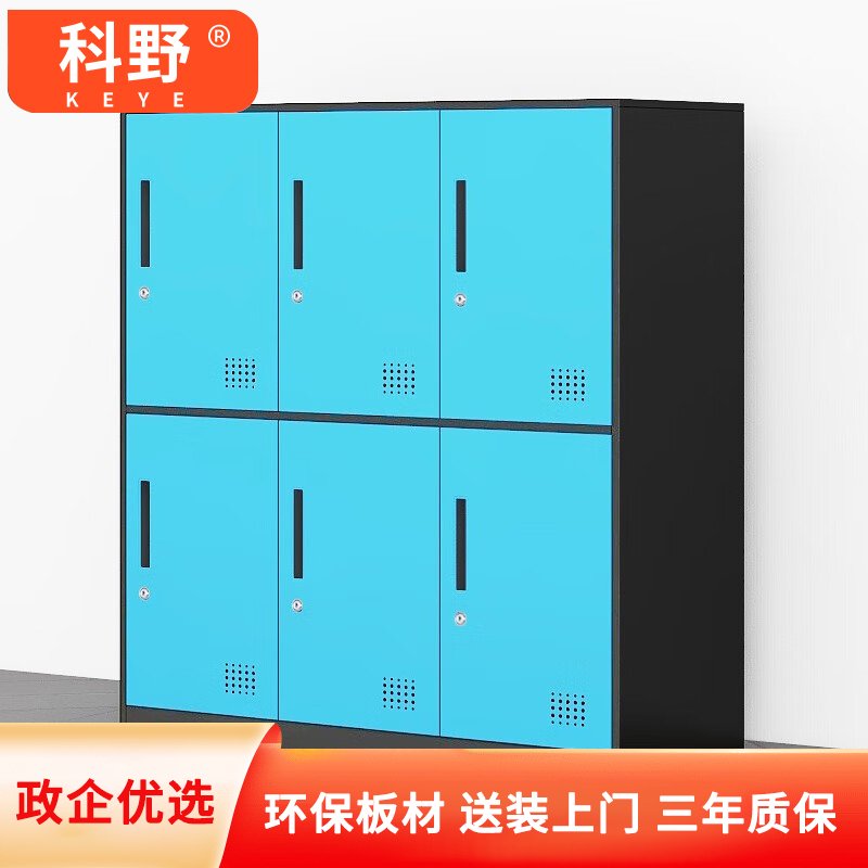 科野 学生书包柜家用格子柜矮柜带锁彩色柜培训中心存包柜教室储物柜 六门柜活力蓝