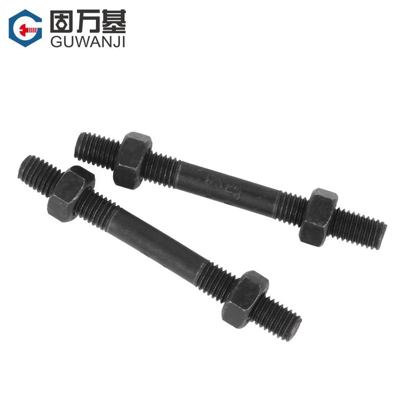 8.8级双头螺丝螺母套装组合 铁黑组合套装螺丝(双头螺丝1个+六角螺母2个)M12x70 5套装高清大图
