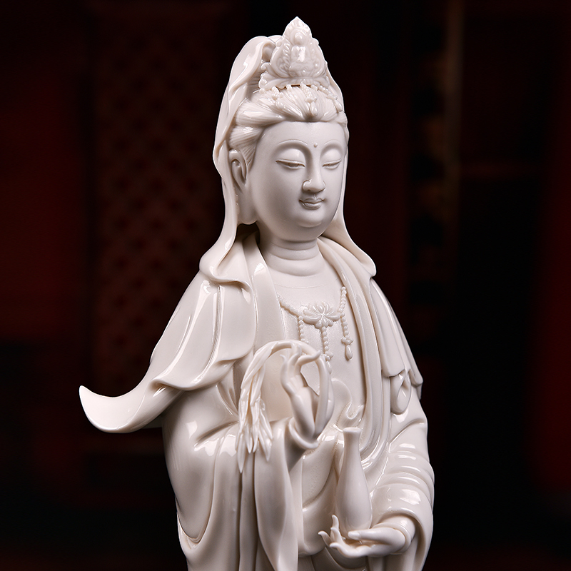 陶瓷南海观音佛像站像居家供奉家用德化白瓷观世音菩萨摆件 三维工匠