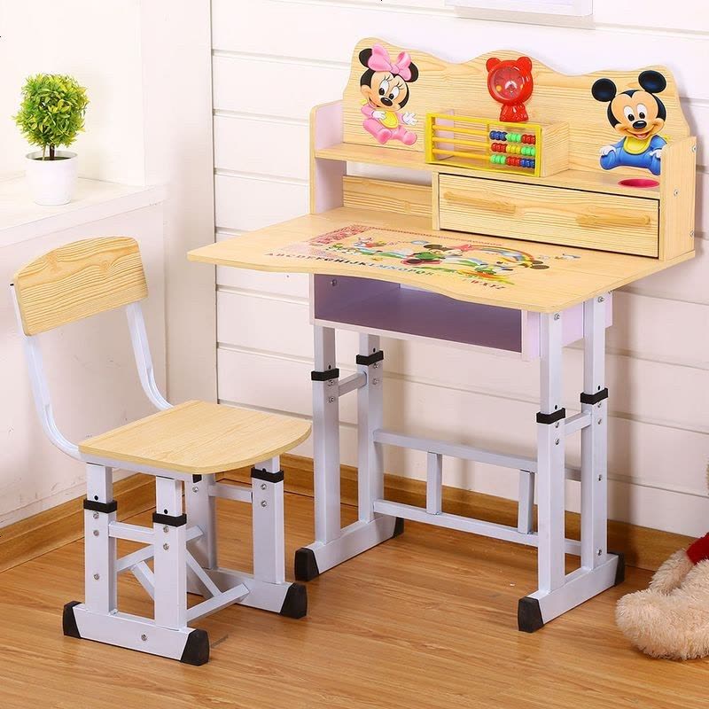 儿童学习书桌小孩桌子男女孩作业课桌椅组合套装小学生家用可升降 优质加大吸塑款X87米奇木纹色 桌椅一套图片