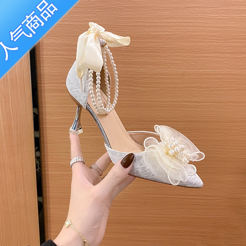 SUNTEK水晶婚鞋主婚纱两穿女细跟不累脚2023年新款配裙子银色高跟鞋夏2高清大图