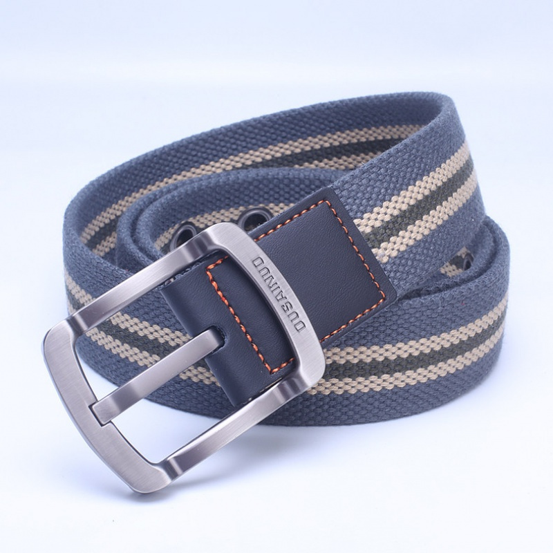 家柏饰(CORATED)男士针扣帆布腰带休闲加长皮带高中军训潮男青年学生布带胖子裤带 真皮S针扣灰绿条纹110cm