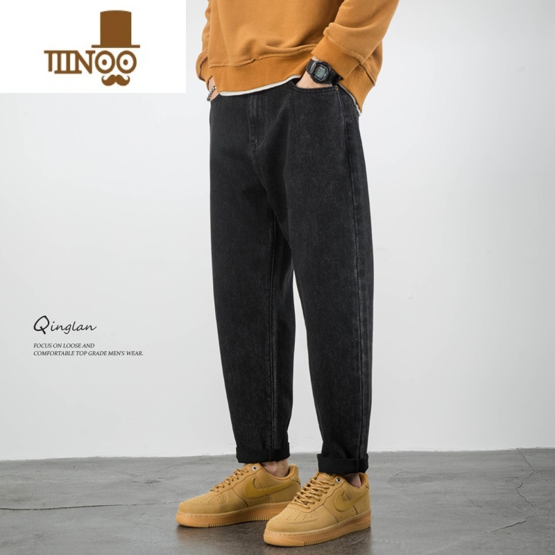 YANXU秋季黑色牛仔裤男士宽松直筒水洗休闲百搭大码潮牌痞帅裤子N高清大图