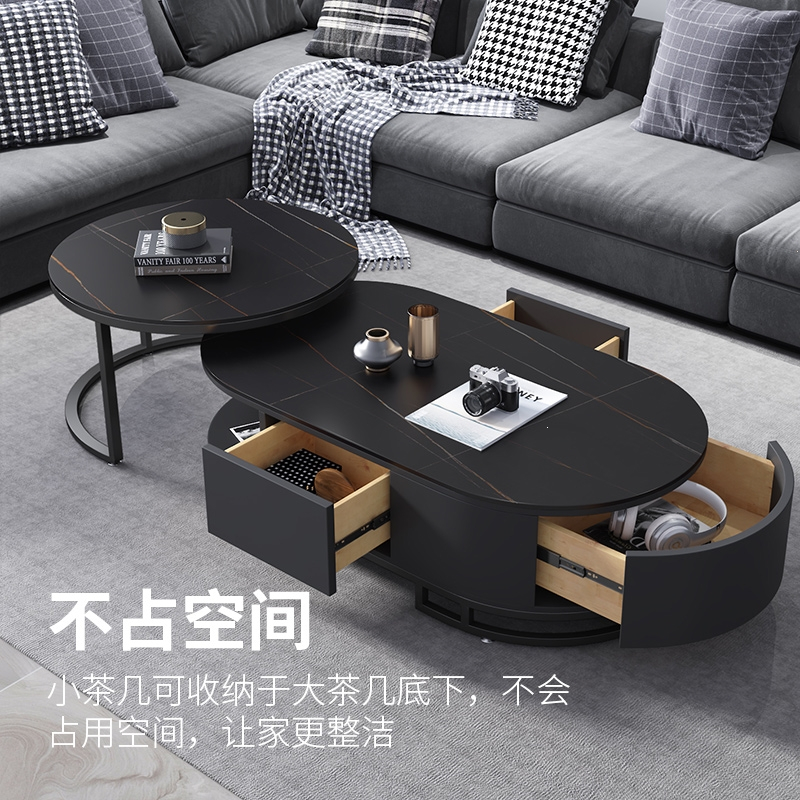 可伸缩现代茶几简约客厅圆形茶桌符象小户型轻奢创意大理石组合小桌子
