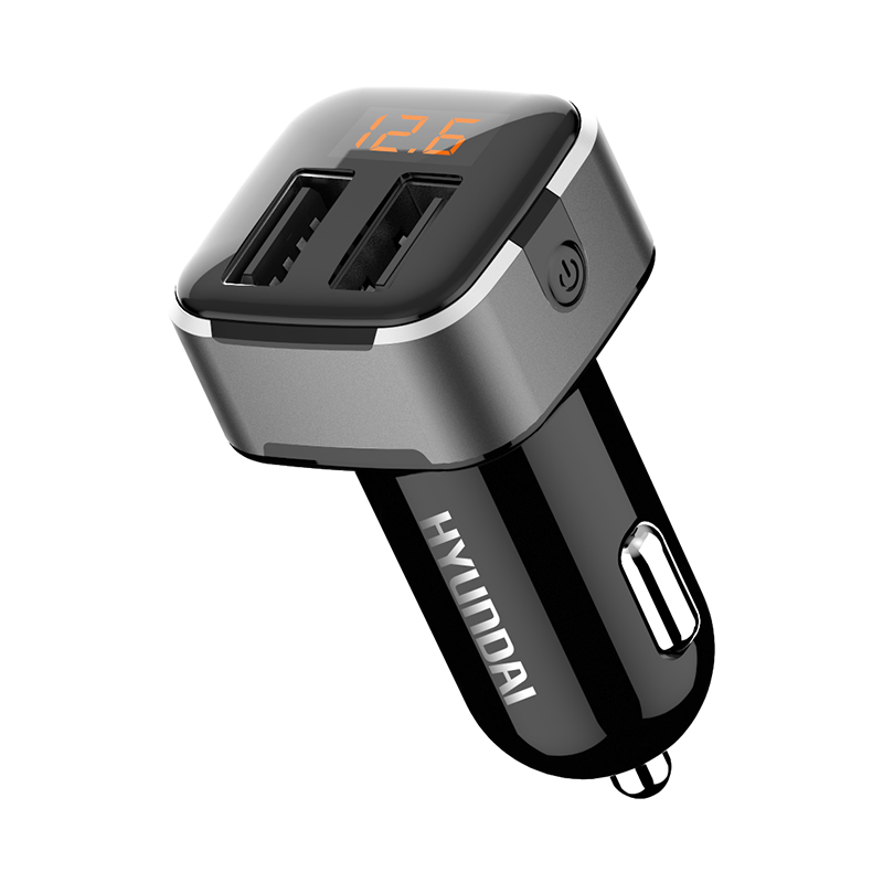 现代一拖二车载充电器快充头汽车用 双USB多功能车充一分二 12V-24V通用 HY-39银色
