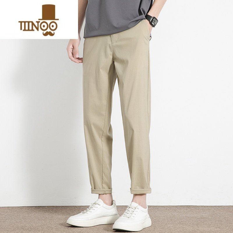 YANXU休闲裤男2023新款夏季薄款潮牌直筒九分冰氧吧小西裤修身裤子长裤高清大图