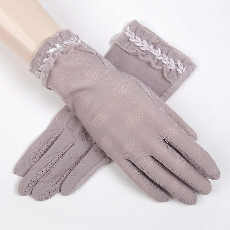 上海故事夏天薄款防晒五指手套女夏季开车骑电车蕾丝冰丝骑行手套视频