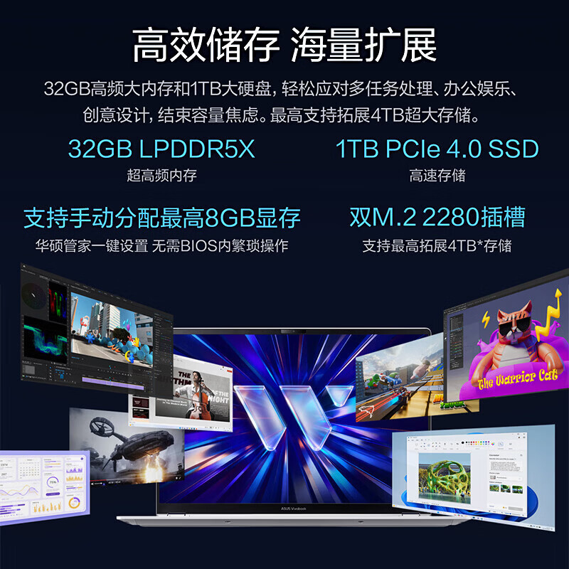 华硕(ASUS)无畏Pro14 2026 笔记本电脑 第3代UItra7 32G 1T 1100尼特OLED高清大图