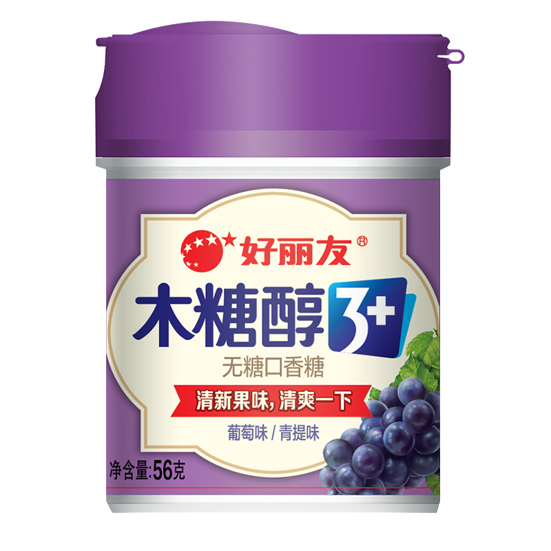 好丽友(Orion) 无糖口香糖 木糖醇3+(葡萄味+青提味)56g/瓶(经济装) 新老包装交替发货中