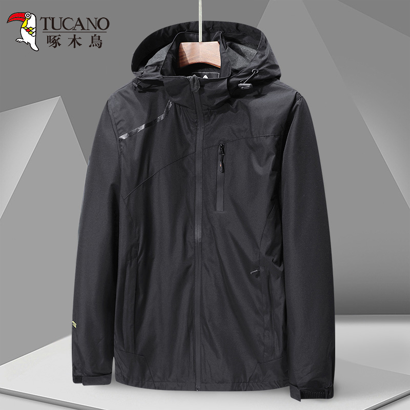 啄木鸟户外冲锋衣春秋季防水风衣夹克男钓鱼登山连帽迷彩薄款外连高清大图