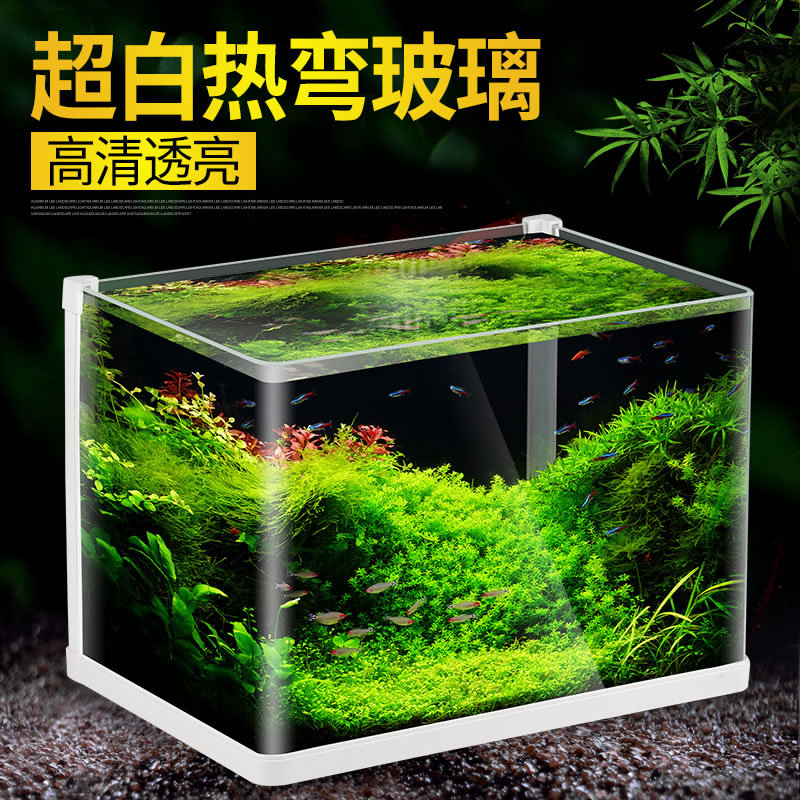 热弯鱼缸免换水懒人生态鱼缸小型水族箱超白玻璃金鱼缸水缸高清大图