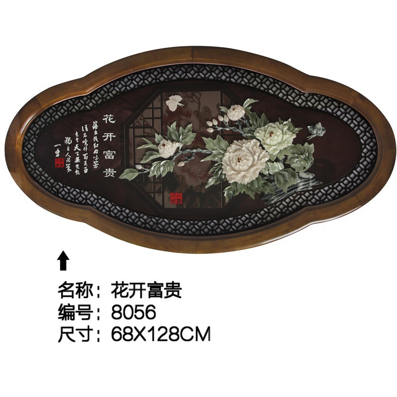 加厚边框木画挂件 实木客厅玄关壁挂装饰画 玉石玉画挂件 花开富贵