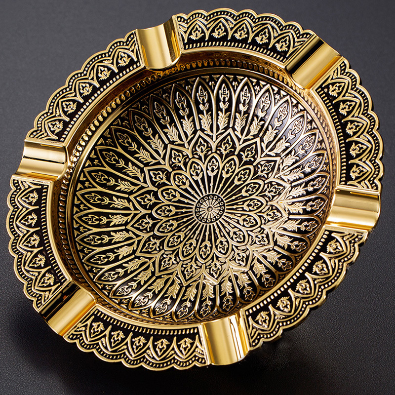 ZORRO佐罗铜古典圆盘唐草花纹六卡位雪茄烟灰缸烟具创意 商务摆设男士装饰送礼品