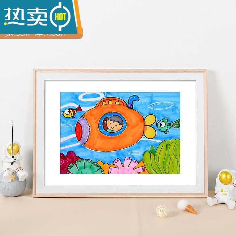 敬平儿童画框装裱相框挂墙装饰4k8k八开简易油画外框a3a4作品展示框架 生动粉白 12寸[可放25.3*30.3CM]