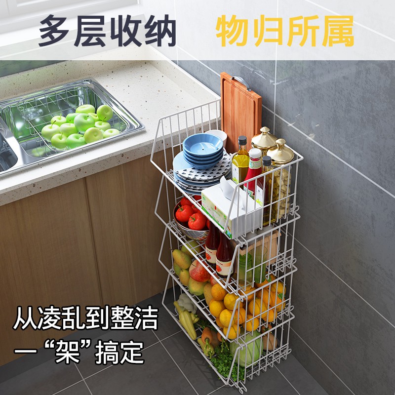 黑色款厨房置物架家用储物架落地多层收纳架放菜架蔬菜架篮子用品收纳层架 三维工匠高清大图