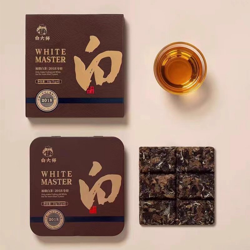 白大师老白茶白系列福鼎白茶2018年一级寿眉小方片紧压白茶300g高清大图
