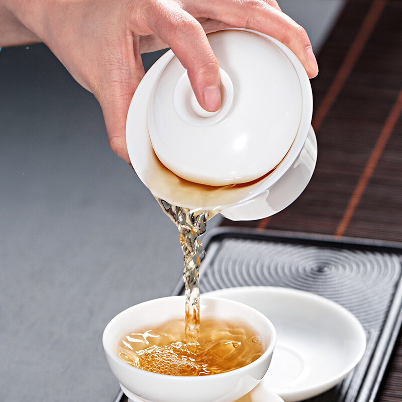 言艺(yanyi) 盖碗茶杯 茶碗 德化陶瓷功夫茶杯茶盏 白瓷玉砌三才盖碗高清大图