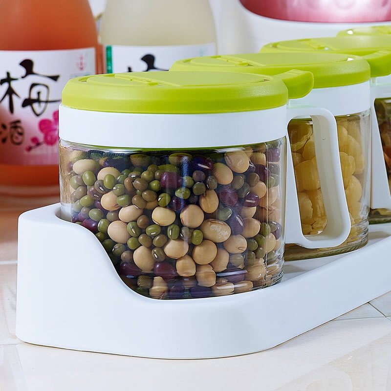 茶花调料盒厨房带盖调料罐子油壶盐罐调料组合套装家用玻璃调味罐三组圆形玻璃调味瓶(300ML)