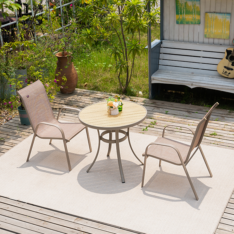 紫叶户外桌椅组合外摆室外花园露天座椅庭院露台餐椅休闲商用桌椅 2【椅】+1【塑木圆桌直径80cm】