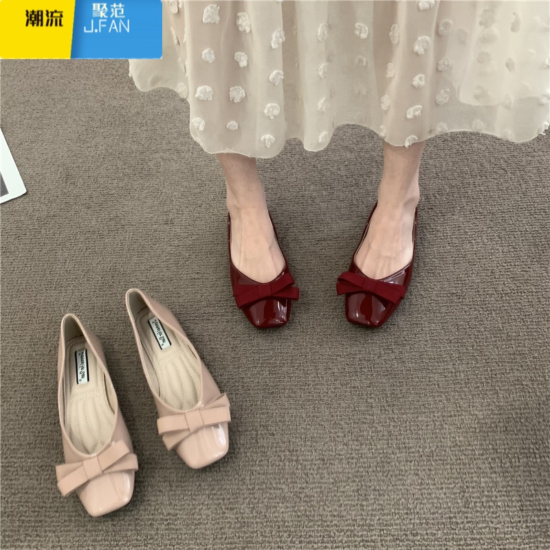 聚范法式仙女风配裙子浅口平底单鞋夏秋新款晚风温柔蝴蝶结一脚蹬瓢鞋高清大图