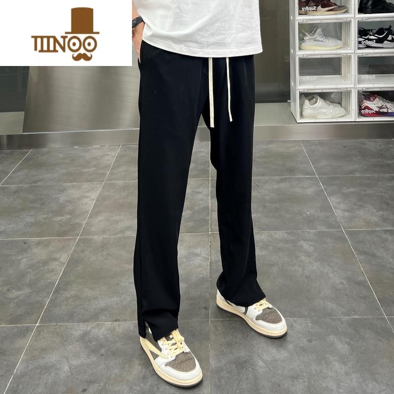 YANXU2023新款休闲裤子男夏季透气垂感西裤男生宽松百搭潮牌直筒长裤潮 3XL建议160-180斤 黑色