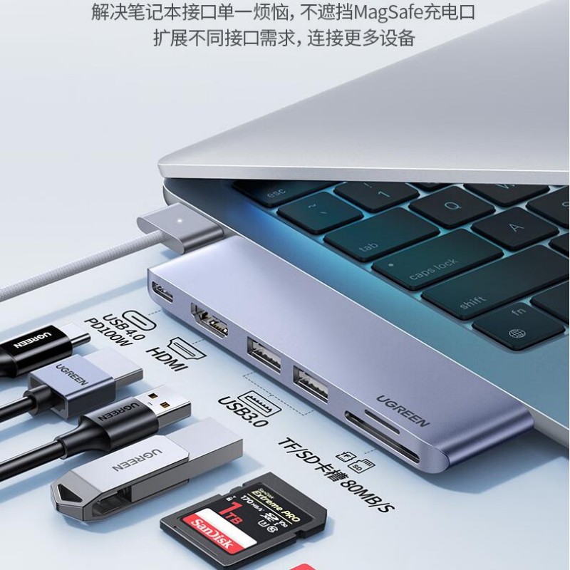绿联 转换器/扩展坞 Type-C扩展坞多USB 4K60Hz转换HDMI转接头电脑 USB3.0 灰色 1个高清大图