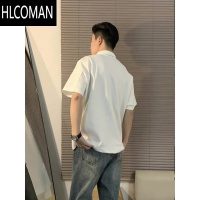 HLCOMAN纯黑色短袖男polo衫痞帅成熟稳重男装衬衫领t恤夏季五分半袖
