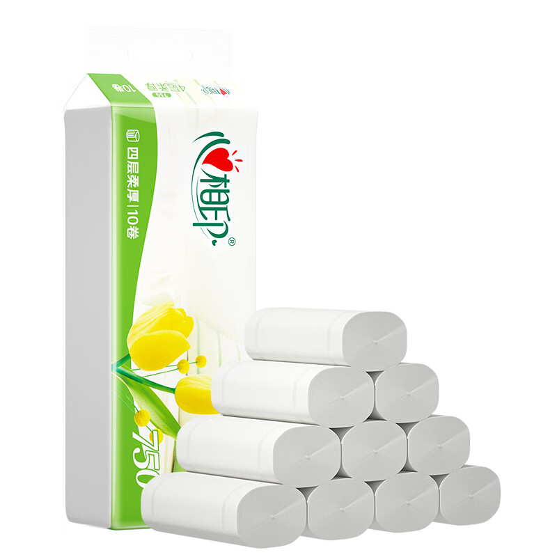心相印 优选郁金香系列4层无芯卫生纸 75g/卷 10卷/提 1提装 LR910