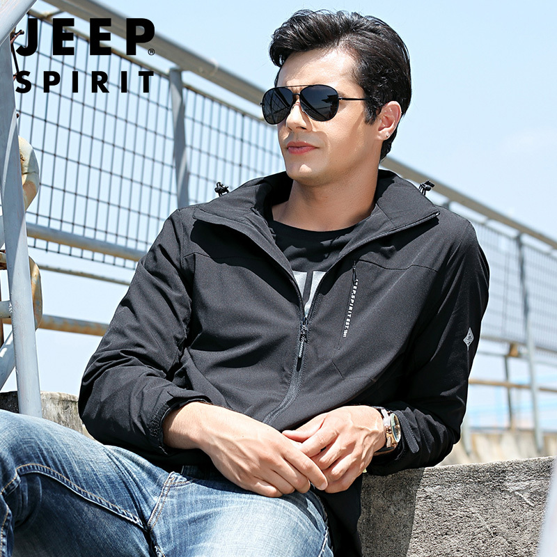 JEEP SPIRIT吉普男士夹克户外工装速干连帽防风外套宽松大码快干登山服秋冬运动男装