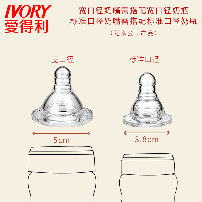 爱得利IVORY奶嘴宽口宝宝液体硅胶奶嘴新生儿奶嘴2个装B62L圆孔适合人群：6个月以上