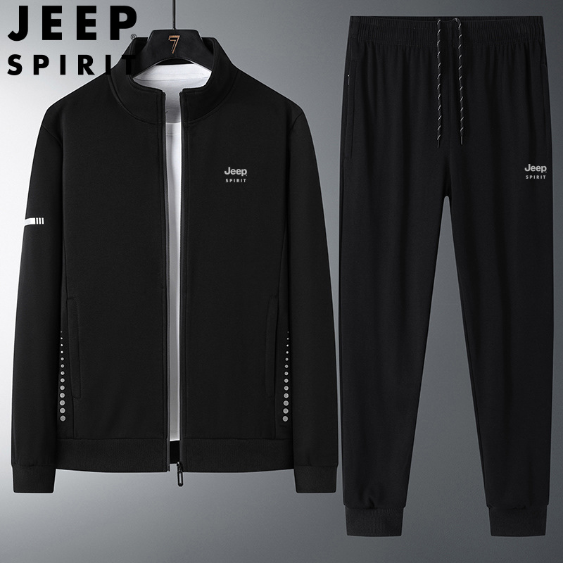 JEEP SPIRIT运动套装男秋季中年男装宽松休闲运动服 7199黑色（收口） L