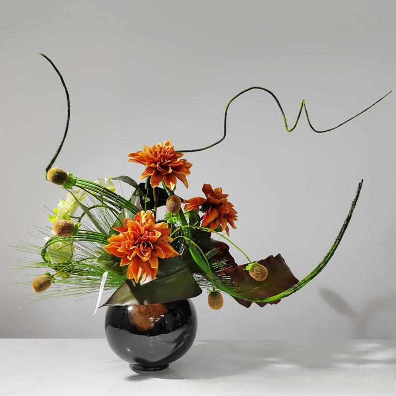 小窝厘 现代花艺仿真绿植盆景新中式售楼处客厅玄关样板房摆件 (陶瓷花器+仿真花)货号1454*高清大图