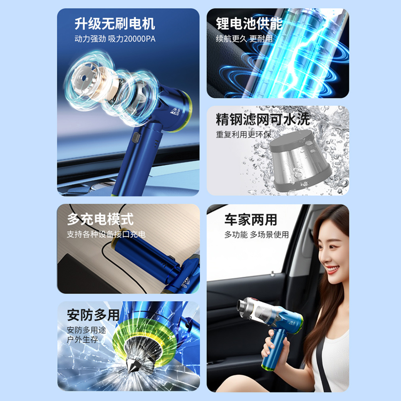 小狗车载吸尘器车用大吸力超强吹吸机汽车高强力无线手持家用迷你 CV20 pro高清大图