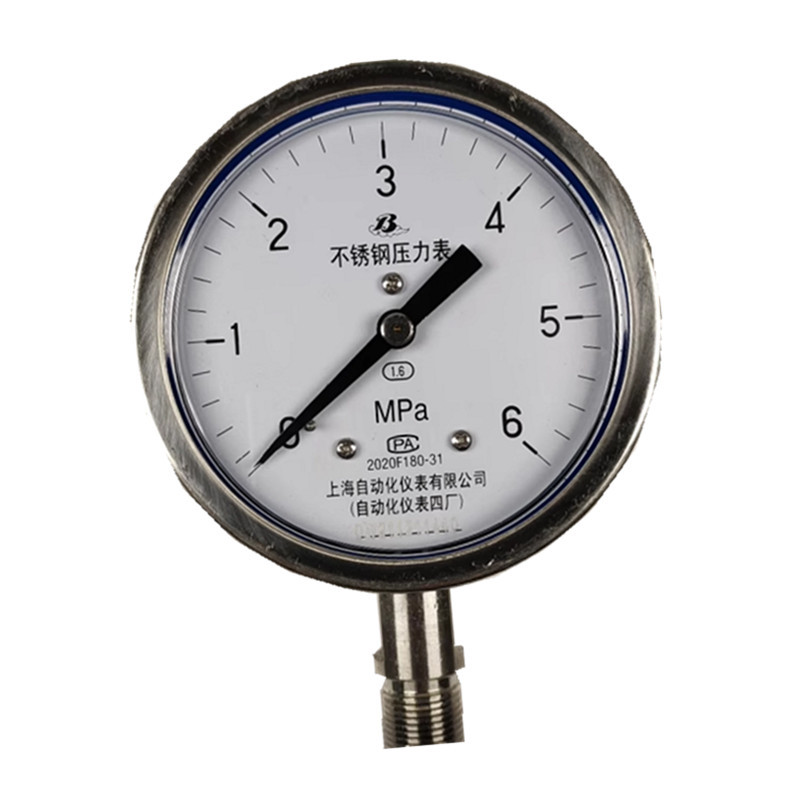 上自仪不锈钢压力表 /隔膜耐震式Y-100BF 接口M20×1.5 量程0-6Mpa带三色环