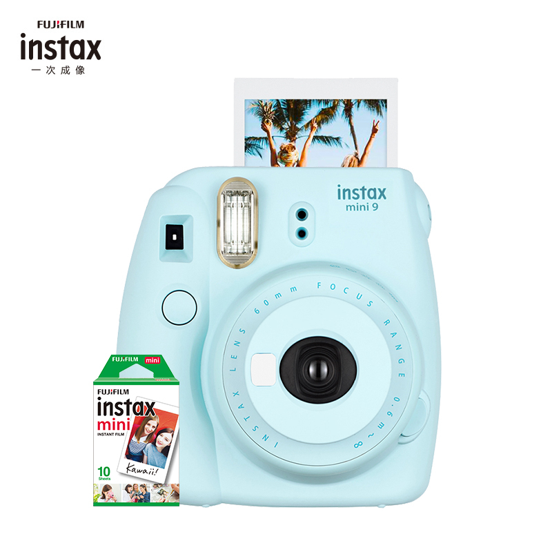 富士(FUJIFILM)INSTAX 立拍立得 一次成像胶片相机 mini9 冰霜蓝相机 套餐一(含10张相纸)