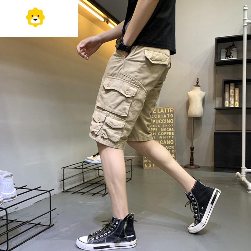 fishbasket工装短裤男潮牌ins宽松7七分裤季薄款外穿百搭六分休闲马裤