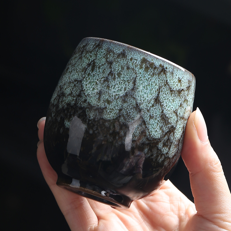 窑变陶瓷茶杯主人杯功夫茶具家用泡茶品茗杯个人杯单杯 三维工匠 窑变执手杯-红