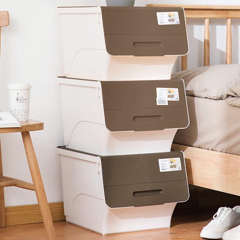 茶花(CHAHUA)塑料衣物收纳箱棉被整理箱34L 咖色 3个装