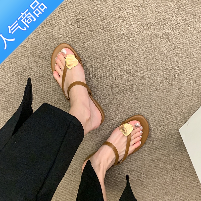 SUNTEK半拖凉鞋女士外穿外出2023年新款夏季韩系百搭仙女风夹趾小凉拖鞋高清大图