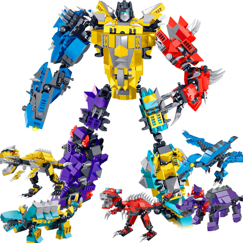 正版星钻积木积变战士大号变形拼装插合体五合一机器人超级暴龙神