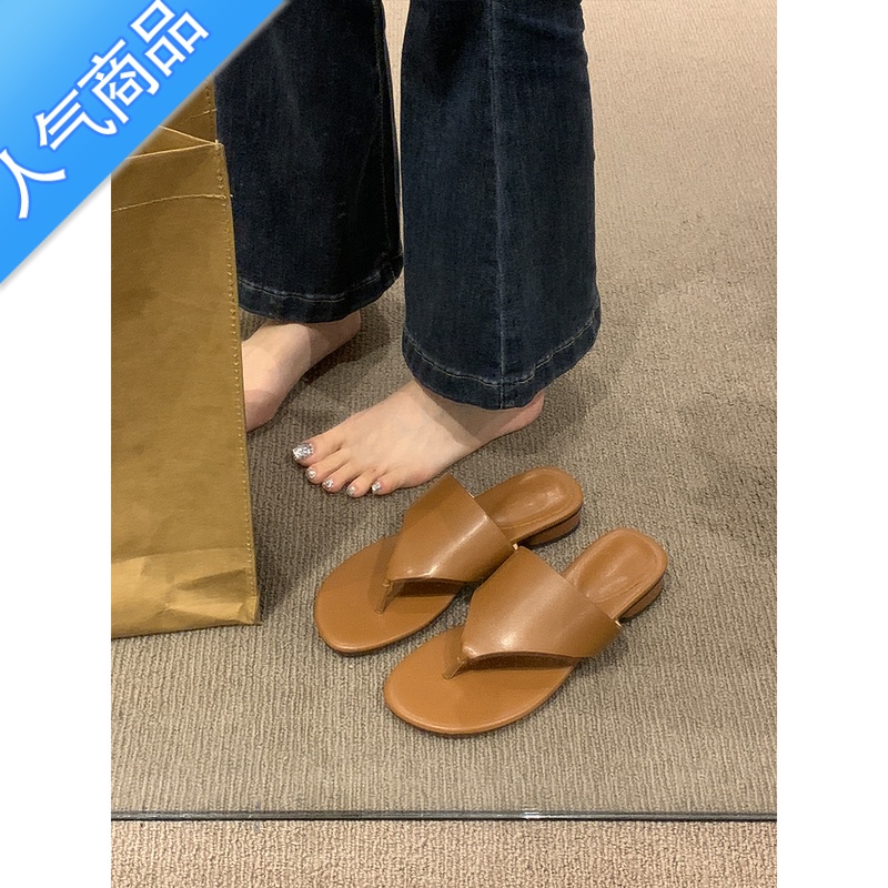 SUNTEK法式小众凉拖外穿女鞋子2023年春夏新款圆头夹趾沙滩罗马风U拖高清大图