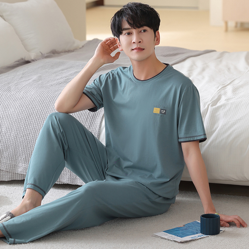 浪莎睡衣男士夏季纯棉短袖长裤休闲可外穿纯色运动家居服夏天套装高清大图