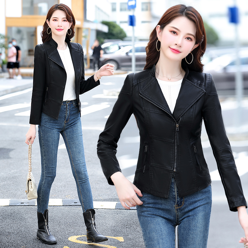 免费试穿 真皮皮衣女短款绵羊皮2024春秋装新款皮夹克矮个子韩版修身小外套潮冬装新款机车复古短上衣多款皮衣小外套 8097黑色 L